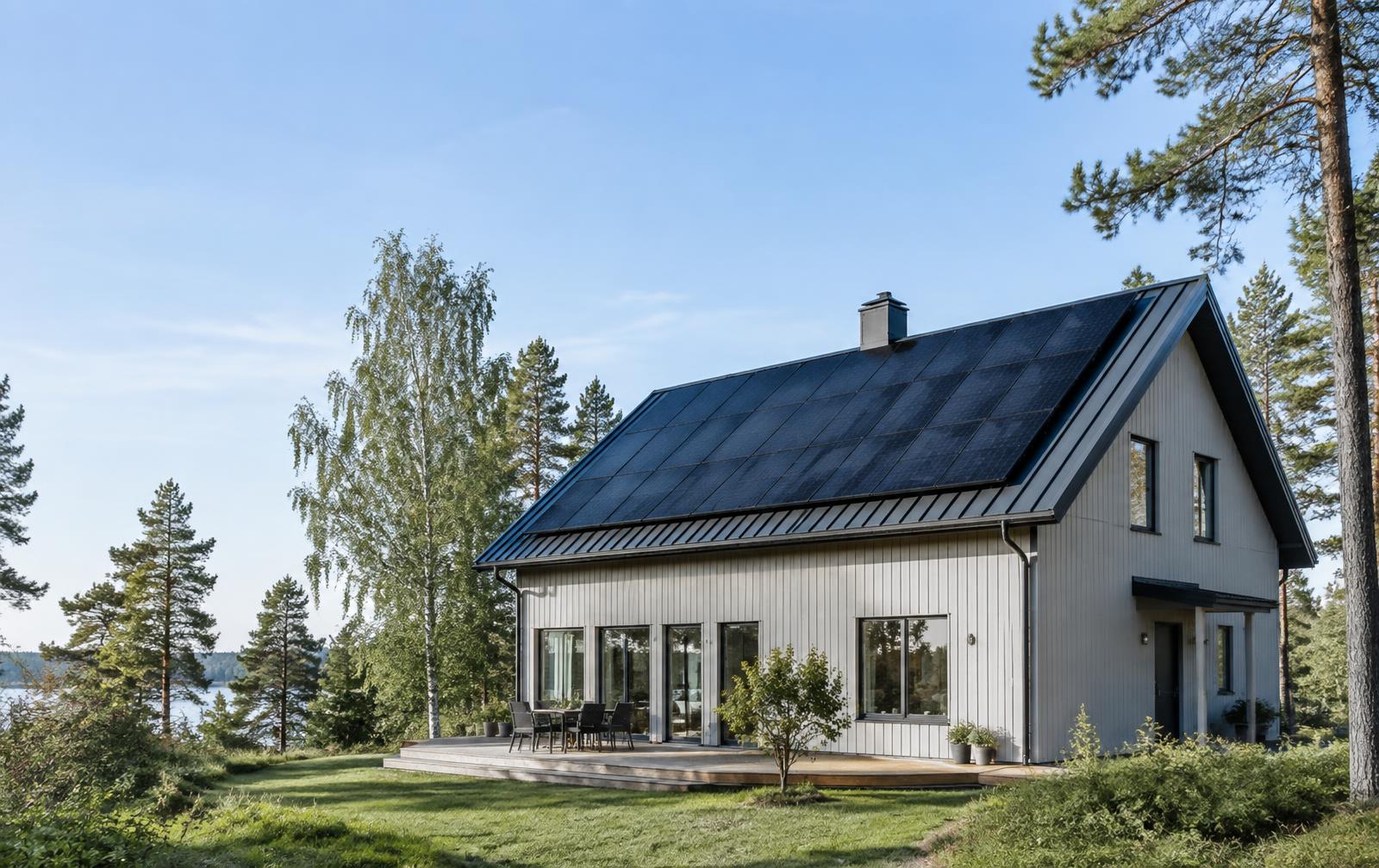 Svensk villa med solpaneler